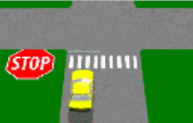 category intersections - The diagram shows a marked pedestrian crossing at an intersection. There is also a STOP sign at the intersection. You have already stopped for a pedestrian. Must you stop again at the STOP line?