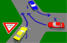 category intersections - Which vehicle in the diagram must give way?