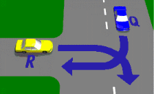 category intersections - At the T-intersection shown in the diagram which vehicle should give way?
