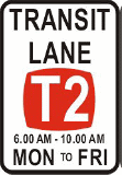 category traffic-lights-lanes - You drive into a transit lane where the T2 rule applies. You have one passenger plus yourself. Are you permitted to remain in the transit lane?