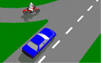 category rider-safety - In this diagram which light is most likely to make the motorcycle more noticeable to the car driver?